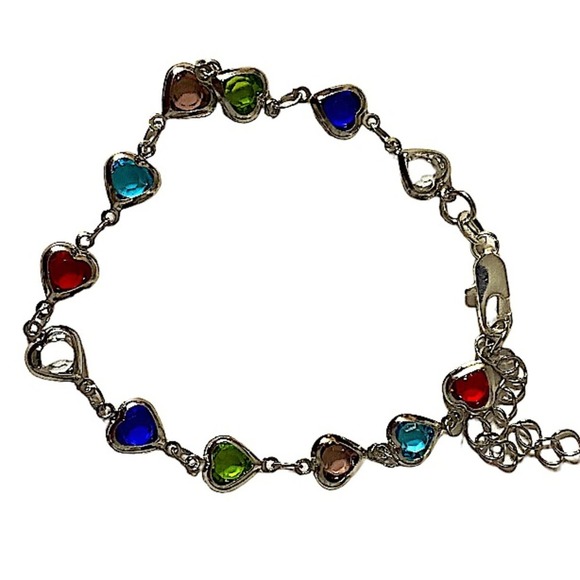 Sterling Silver Heart Multicolor Zircon Bracelet - Picture 2 of 3